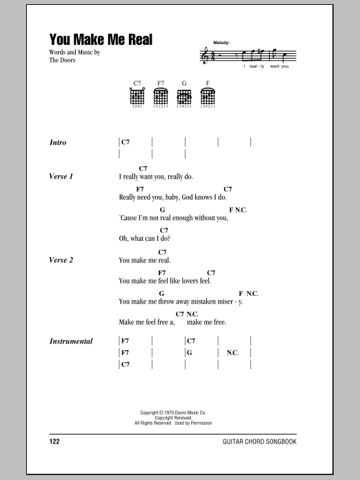 The Doors You Make Me Real sheet music notes and chords arranged for Guitar Chords/Lyrics