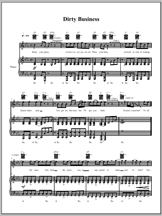 Learn to play The Dresden Dolls Dirty Business sheet music for Piano, Vocal & Guitar Chords (Right-Hand Melody) in minutes. Price: 7.8900$ The Dresden Dolls Dirty Business sheet music notes and chords arranged for Piano, Vocal & Guitar Chords (Right-Hand Melody)