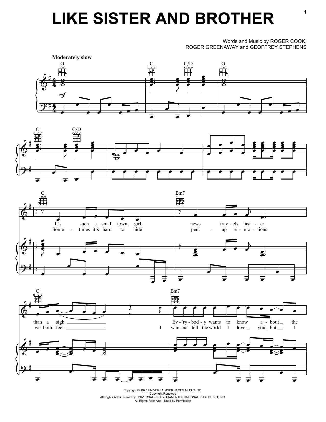 The Drifters Like Sister and Brother sheet music notes and chords arranged for Piano, Vocal & Guitar Chords (Right-Hand Melody)