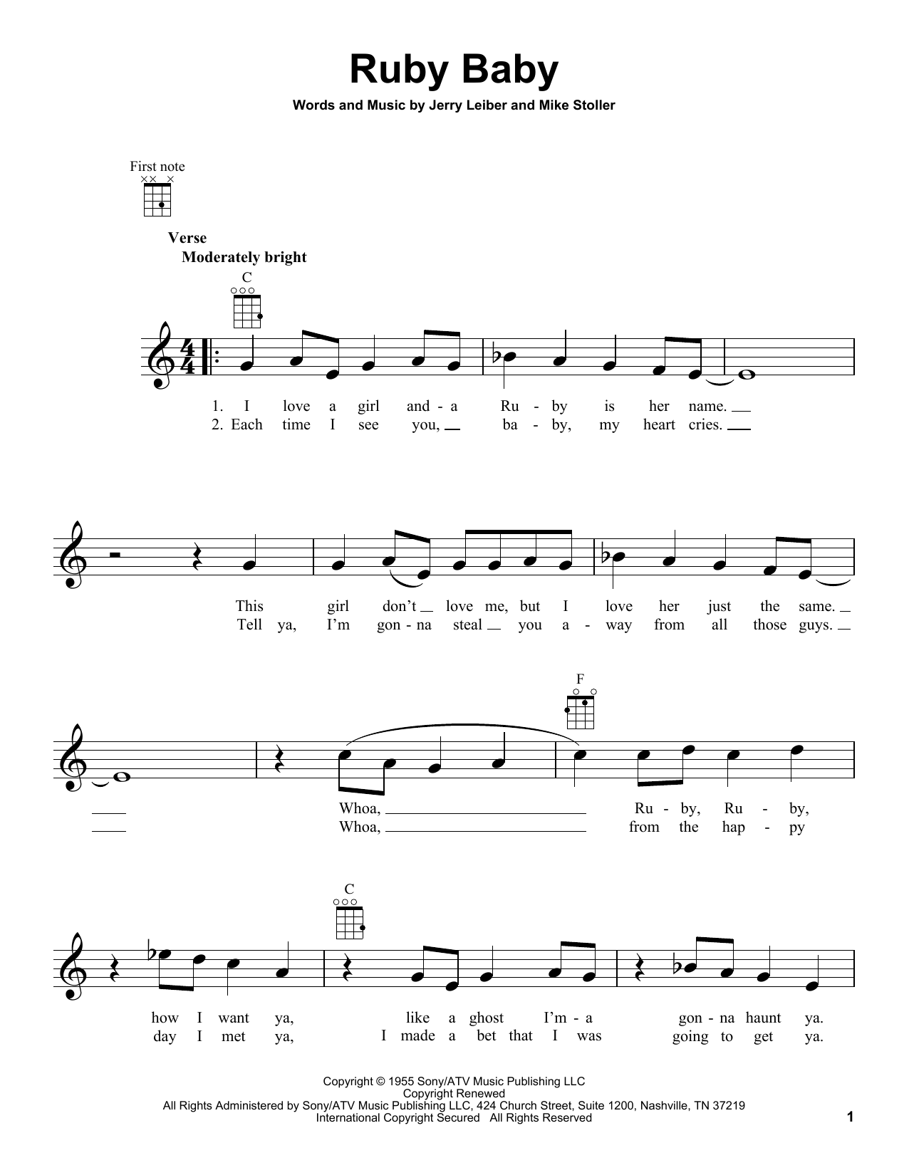 Learn to play The Drifters Ruby Baby sheet music for Ukulele in minutes. Price: 5.9900$ The Drifters Ruby Baby sheet music notes and chords arranged for Ukulele