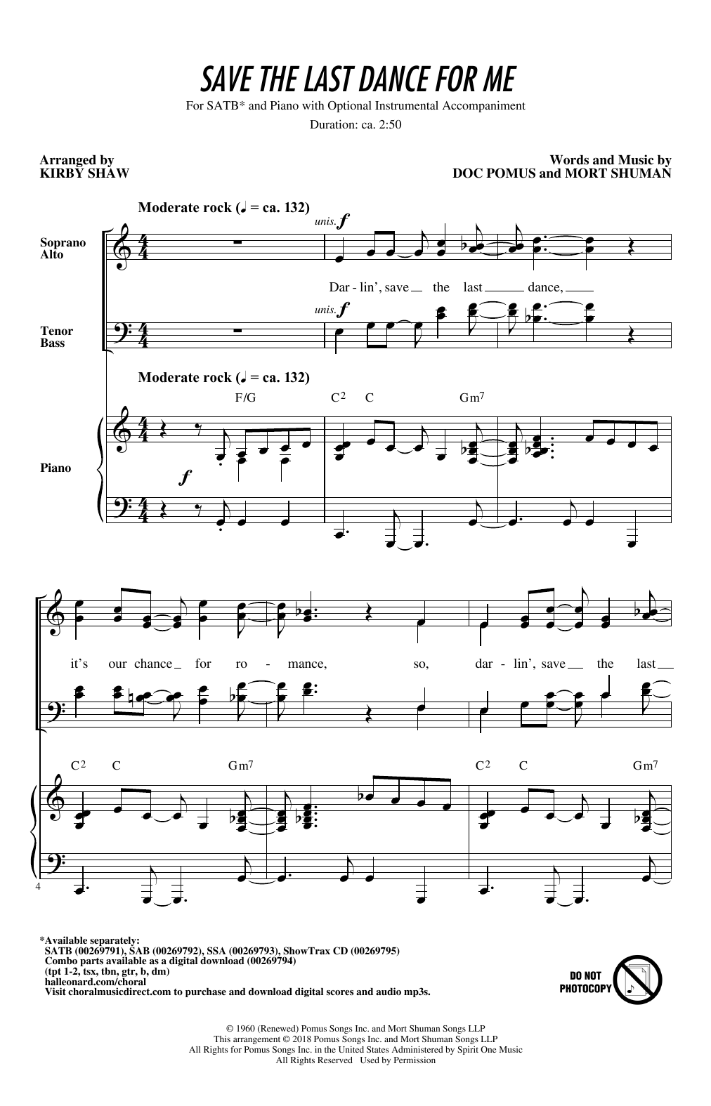 The Drifters Save The Last Dance For Me (arr. Kirby Shaw) sheet music notes and chords arranged for SSA Choir