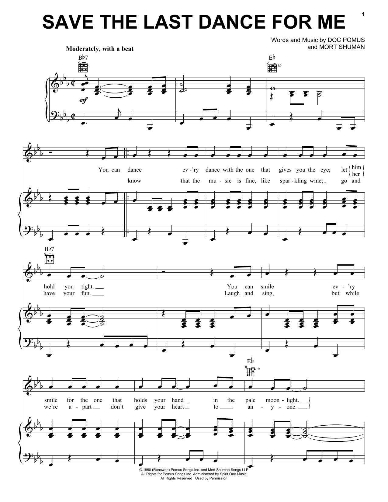 The Drifters Save The Last Dance For Me sheet music notes and chords. Download Printable PDF.