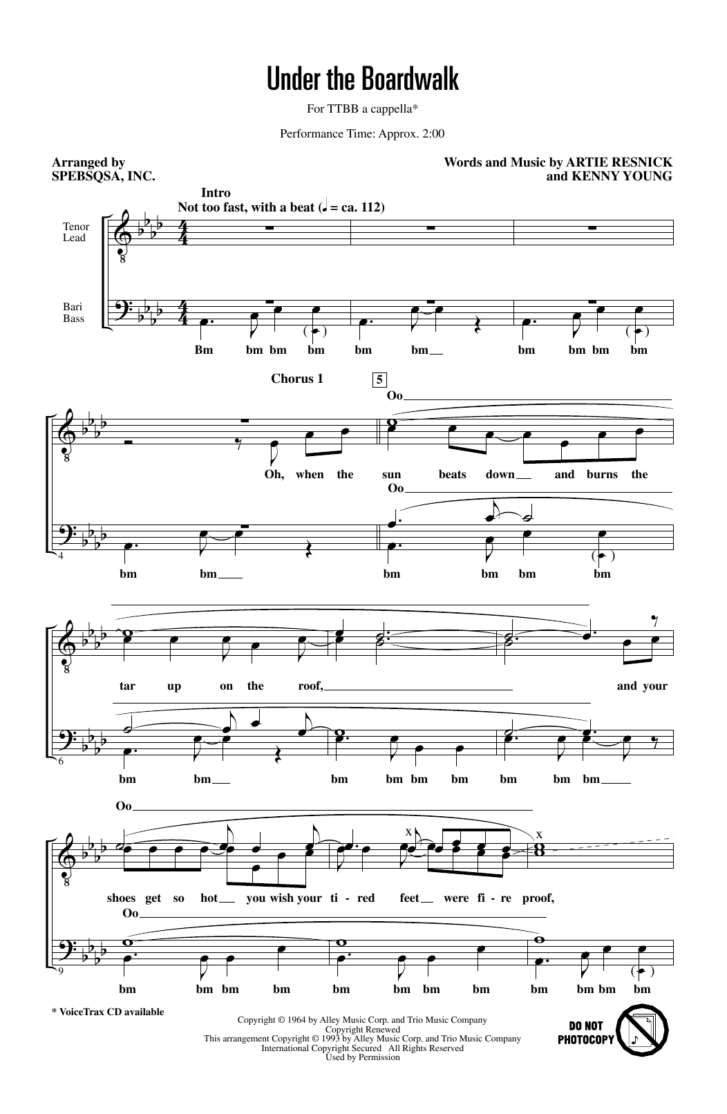 The Drifters Under The Boardwalk (arr. SPEBSQSA, Inc.) sheet music notes and chords. Download Printable PDF.