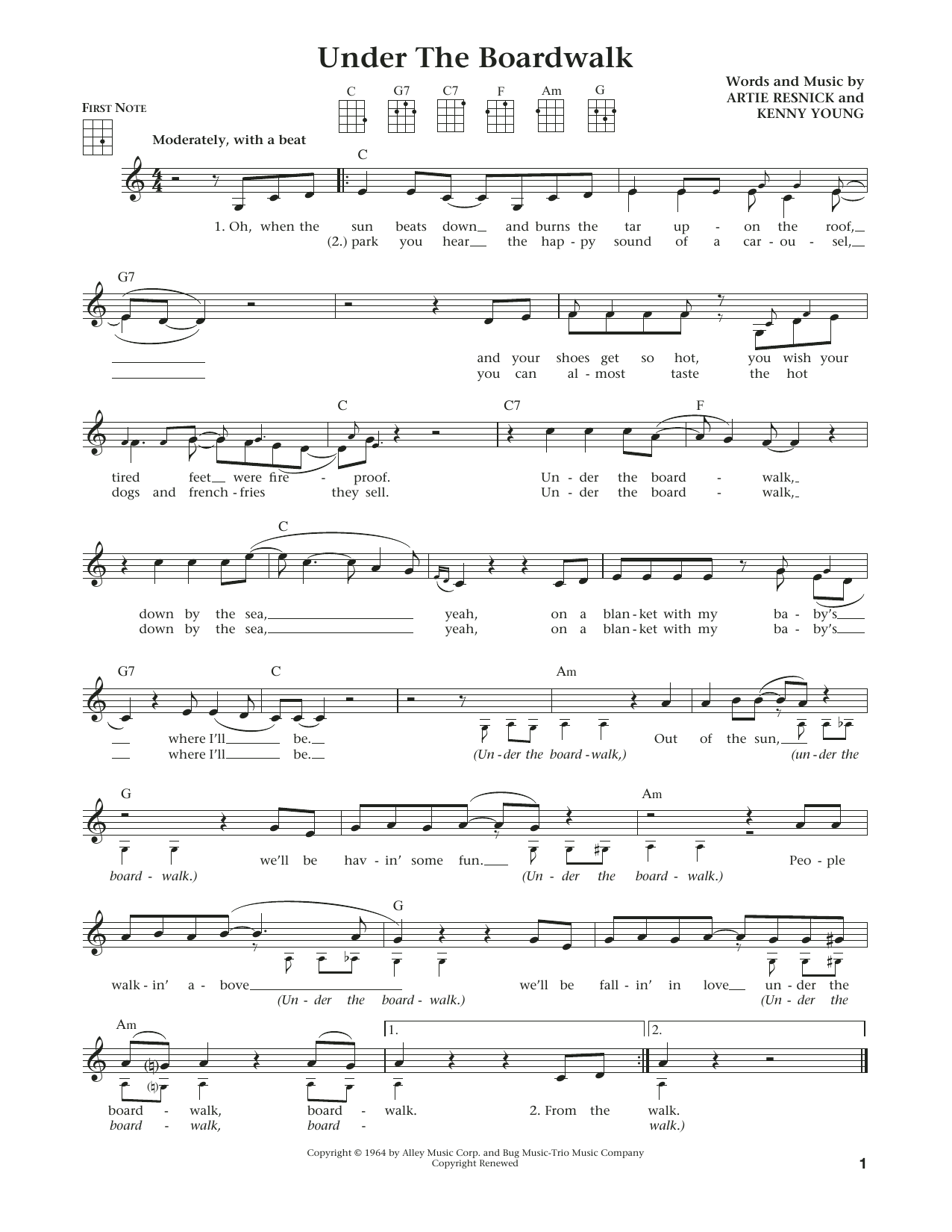 The Drifters Under The Boardwalk (from The Daily Ukulele) (arr. Liz and Jim Beloff) sheet music notes and chords. Download Printable PDF.