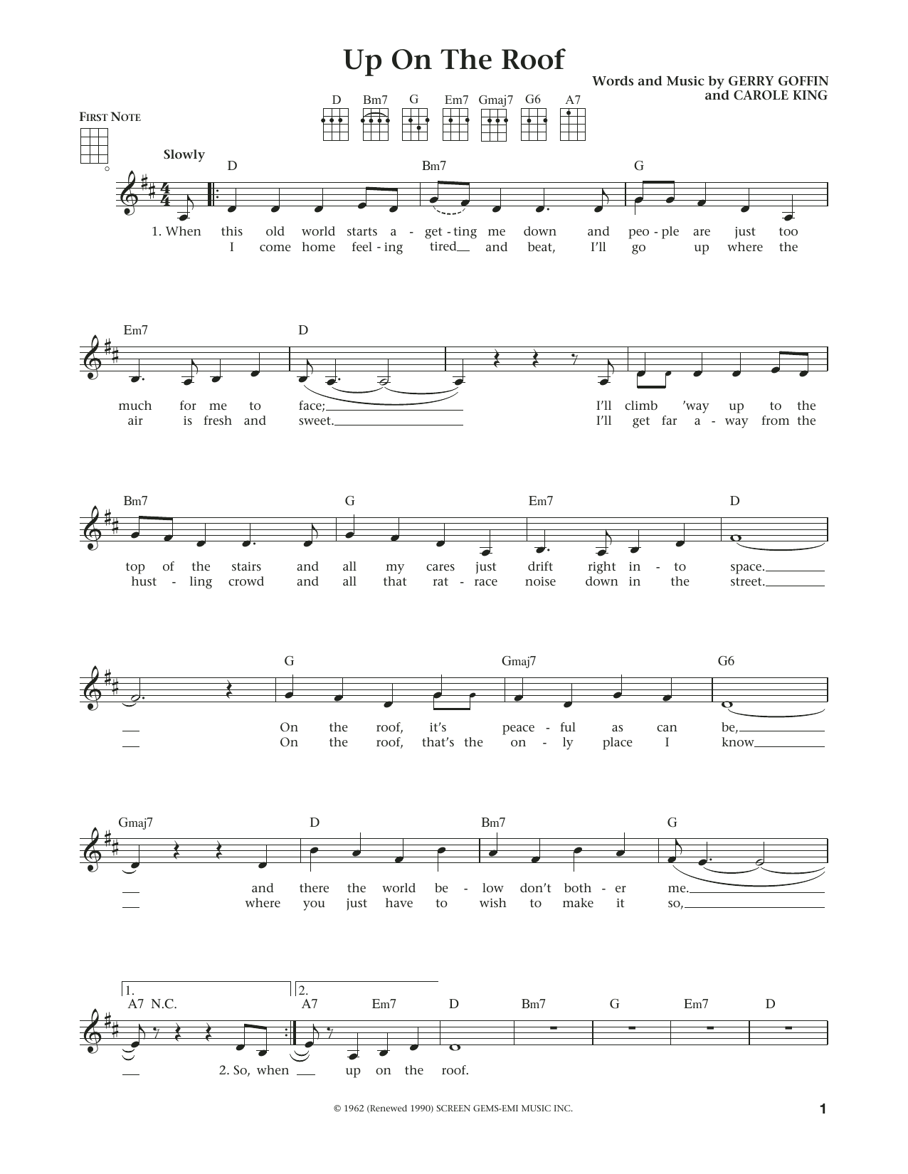 Learn to play The Drifters Up On The Roof (from The Daily Ukulele) (arr. Liz and Jim Beloff) sheet music for Ukulele in minutes. Price: 5.9900$ The Drifters Up On The Roof (from The Daily Ukulele) (arr. Liz and Jim Beloff) sheet music notes and chords arranged for Ukulele