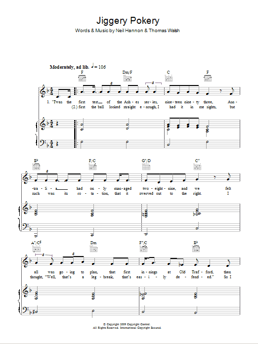 The Duckworth Lewis Method Jiggery Pokery sheet music notes and chords arranged for Piano, Vocal & Guitar Chords