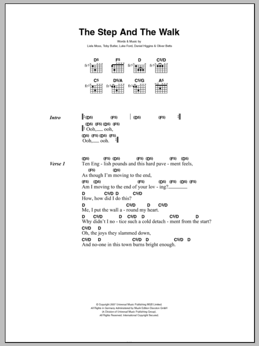 The Duke Spirit The Step And The Walk sheet music notes and chords. Download Printable PDF.