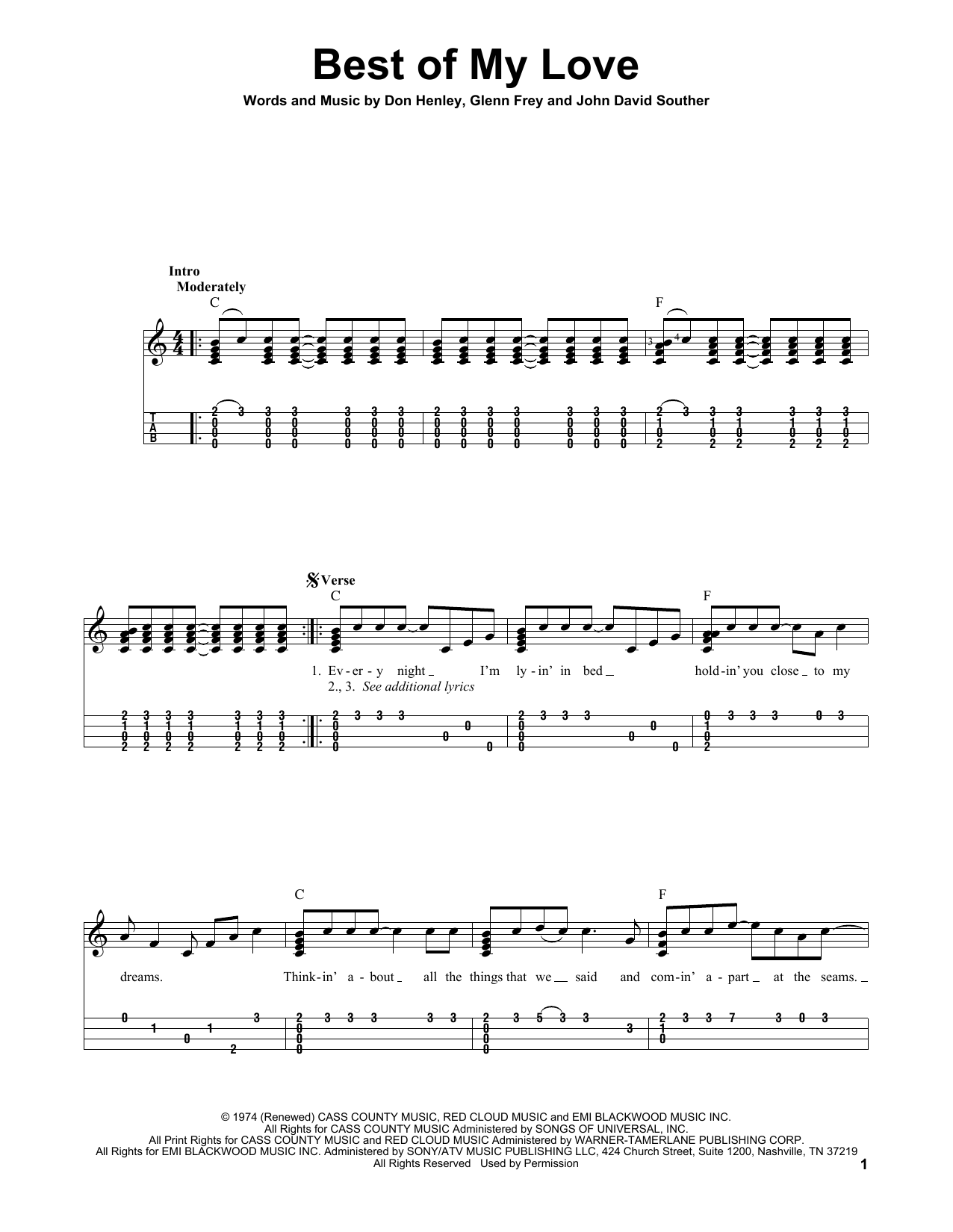 The Eagles Best Of My Love sheet music notes and chords. Download Printable PDF.