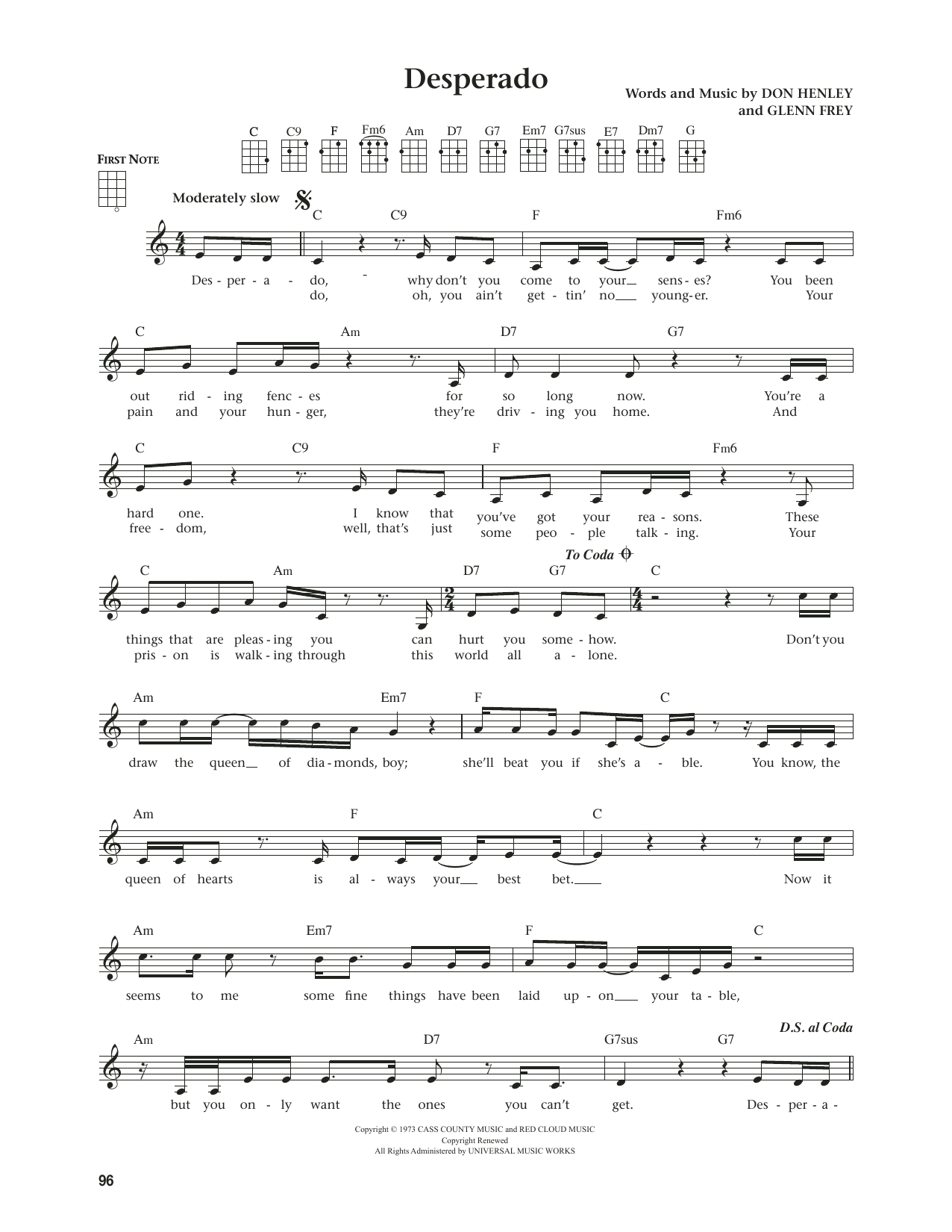 The Eagles Desperado (from The Daily Ukulele) (arr. Jim Beloff) sheet music notes and chords. Download Printable PDF.