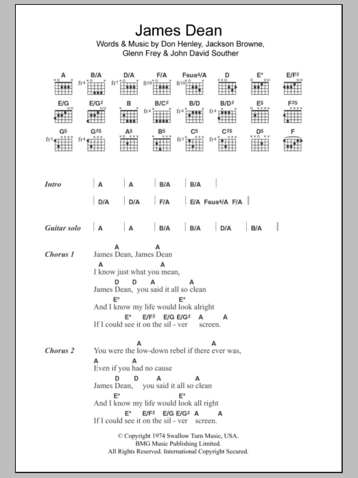 Eagles James Dean sheet music notes and chords. Download Printable PDF.