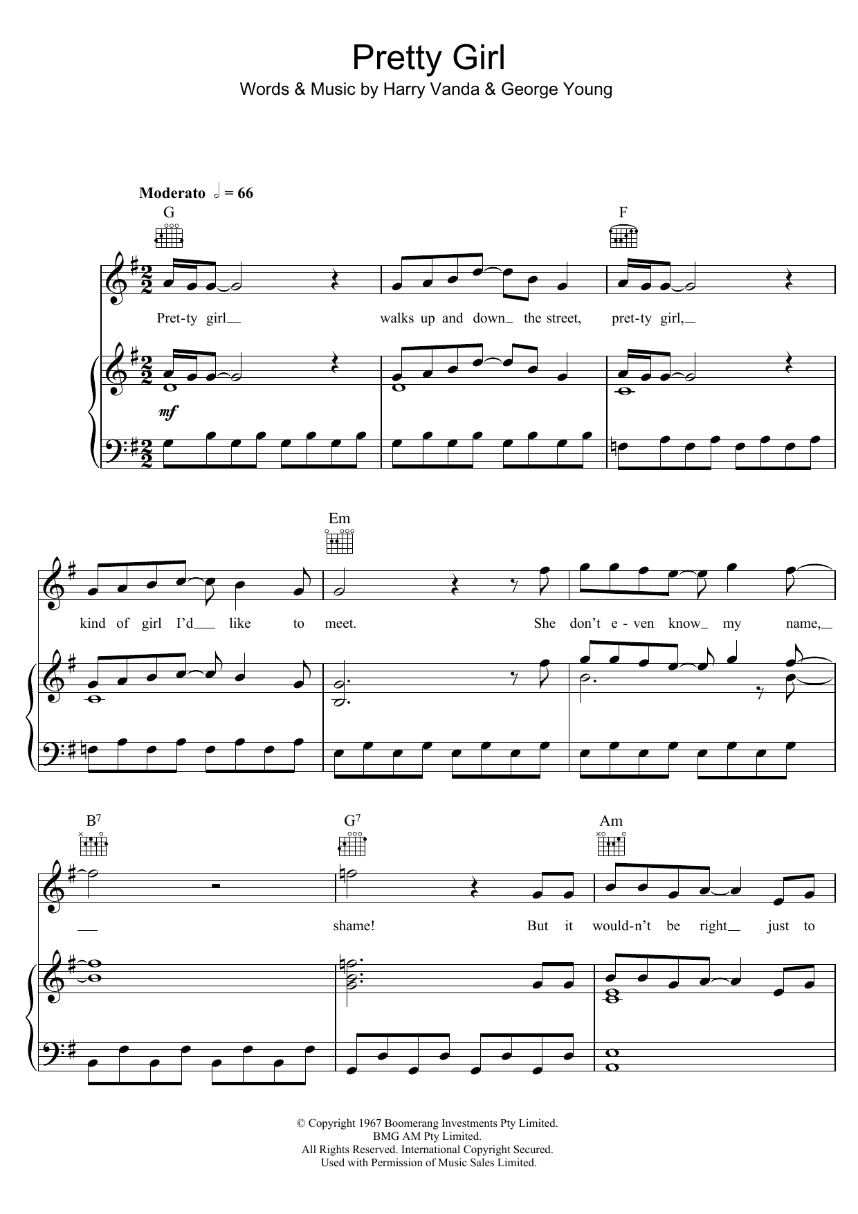 Learn to play The Easybeats Pretty Girl sheet music for Piano, Vocal & Guitar Chords in minutes. Price: 7.8900$ The Easybeats Pretty Girl sheet music notes and chords arranged for Piano, Vocal & Guitar Chords