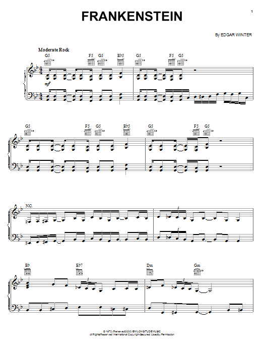 The Edgar Winter Group Frankenstein sheet music notes and chords. Download Printable PDF.