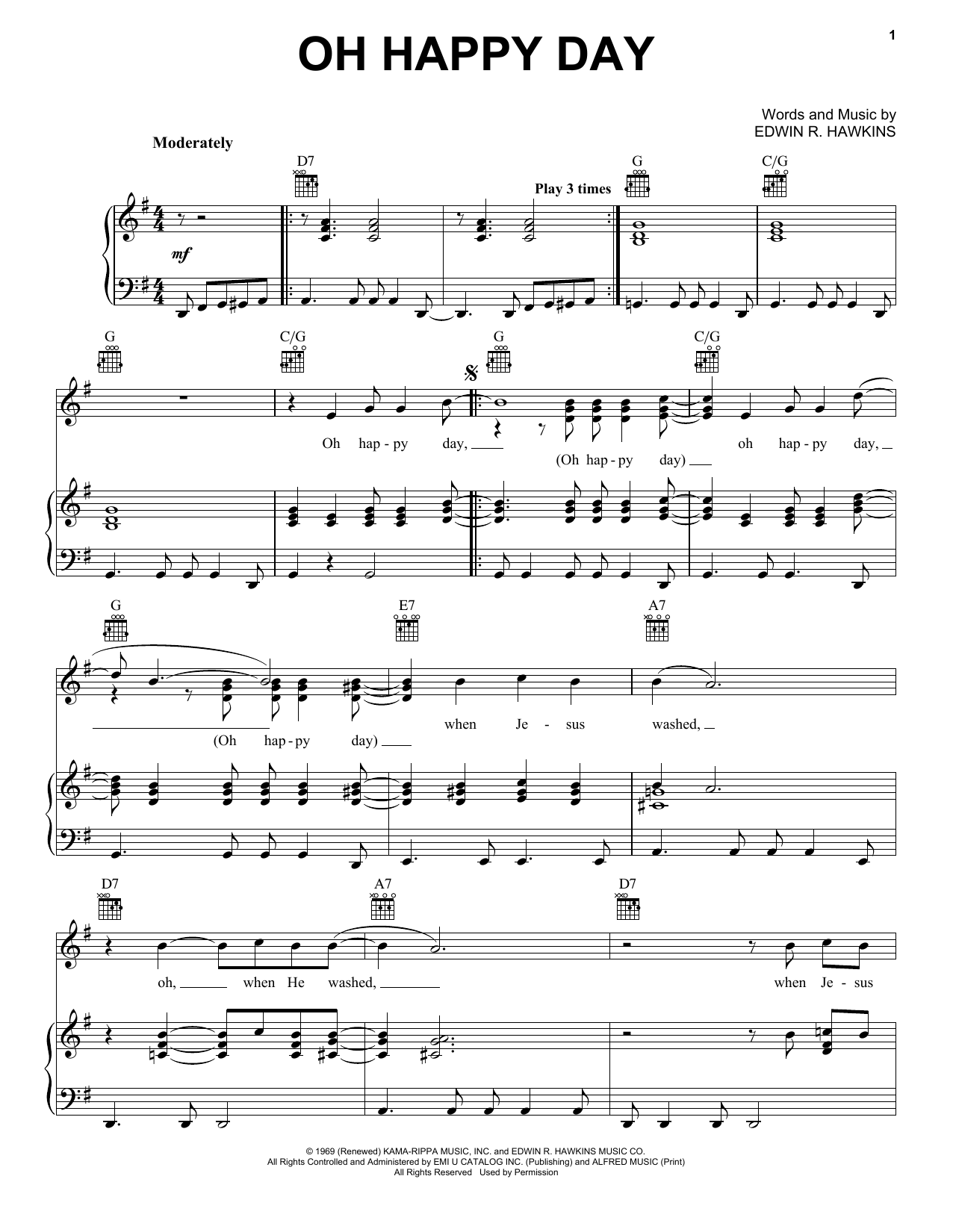 The Edwin Hawkins Singers Oh Happy Day sheet music notes and chords. Download Printable PDF.