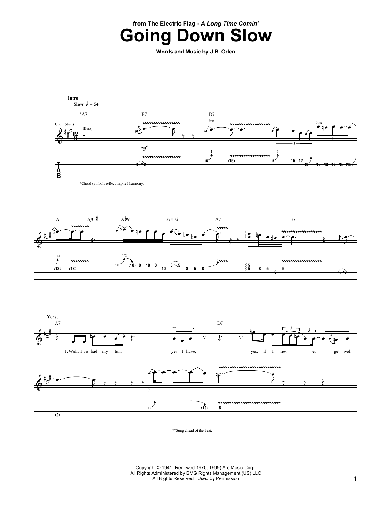 Learn to play The Electric Flag Going Down Slow sheet music for Guitar Tab in minutes. Price: 7.8900$ The Electric Flag Going Down Slow sheet music notes and chords arranged for Guitar Tab