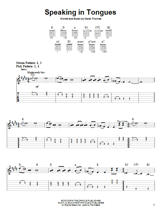 The Elms Speaking In Tongues sheet music notes and chords. Download Printable PDF.