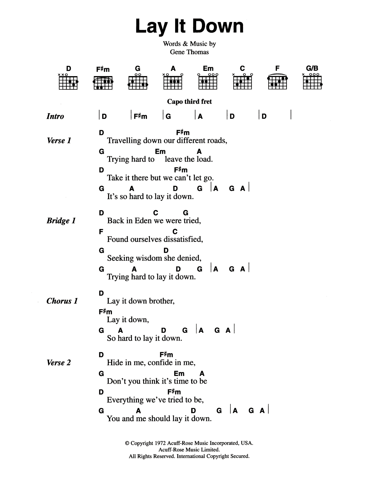 The Everly Brothers Lay It Down sheet music notes and chords. Download Printable PDF.