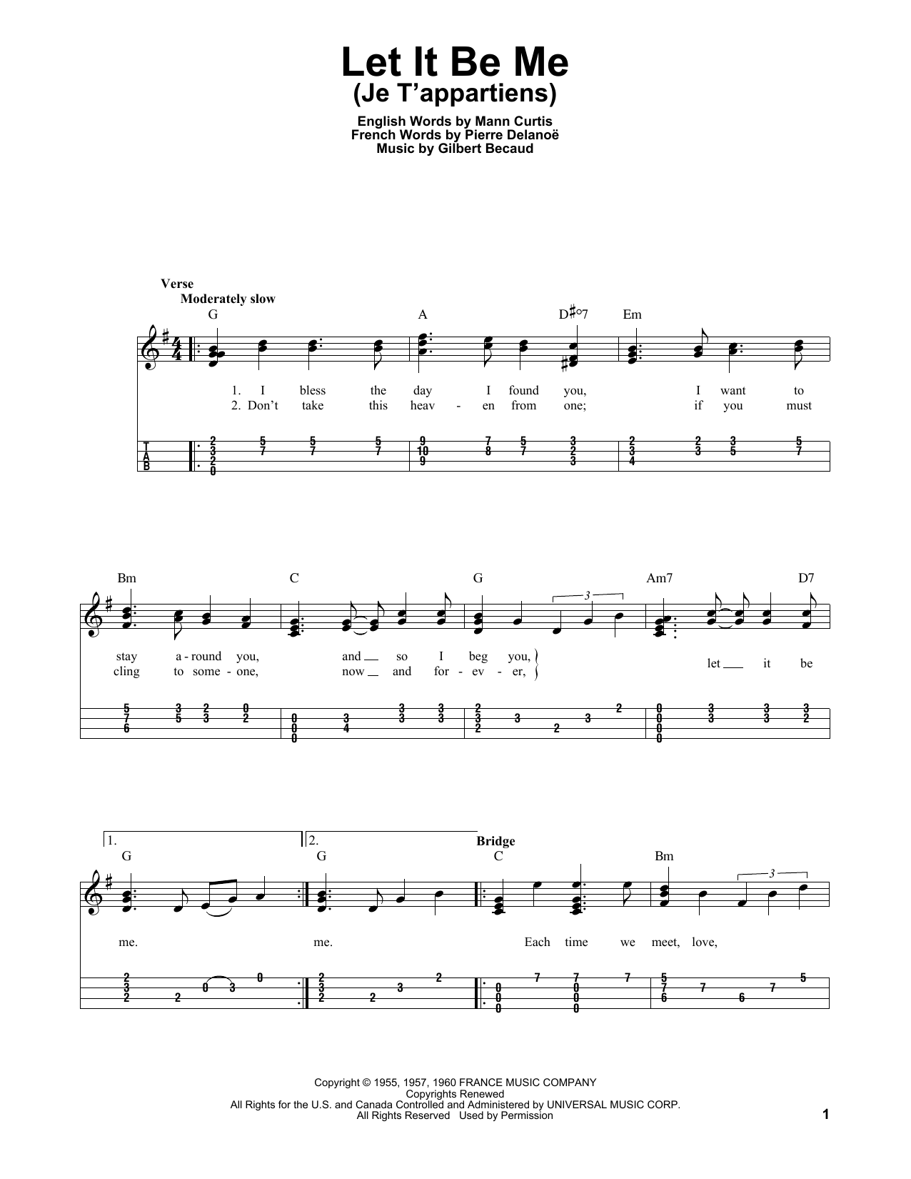 The Everly Brothers Let It Be Me (Je T'appartiens) sheet music notes and chords. Download Printable PDF.