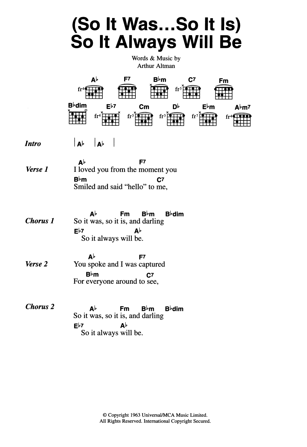 Learn to play The Everly Brothers (So It Was...So It Is) So It Always Will Be sheet music for Guitar Chords/Lyrics in minutes. Price: 4.4900$ The Everly Brothers (So It Was...So It Is) So It Always Will Be sheet music notes and chords arranged for Guitar Chords/Lyrics