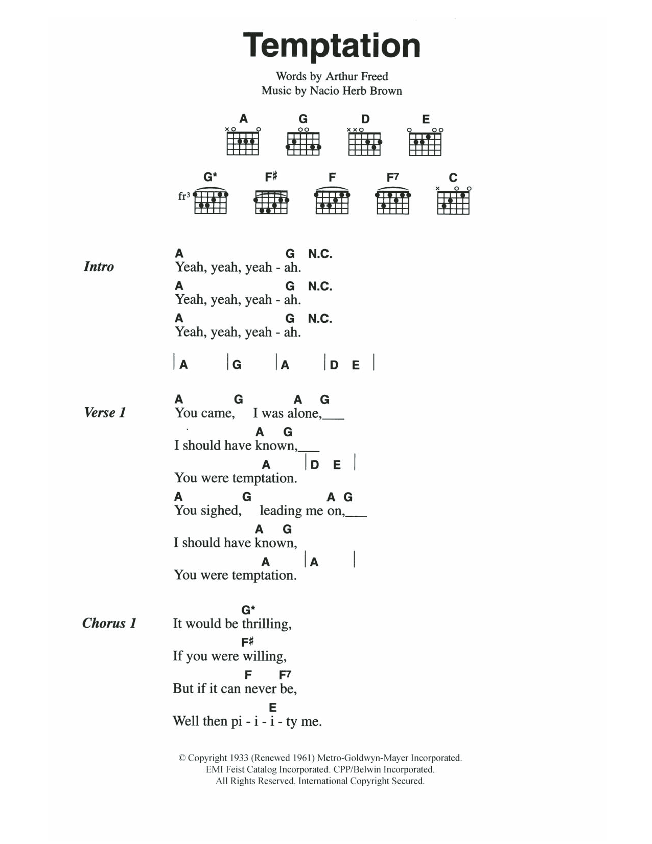 The Everly Brothers Temptation sheet music notes and chords. Download Printable PDF.