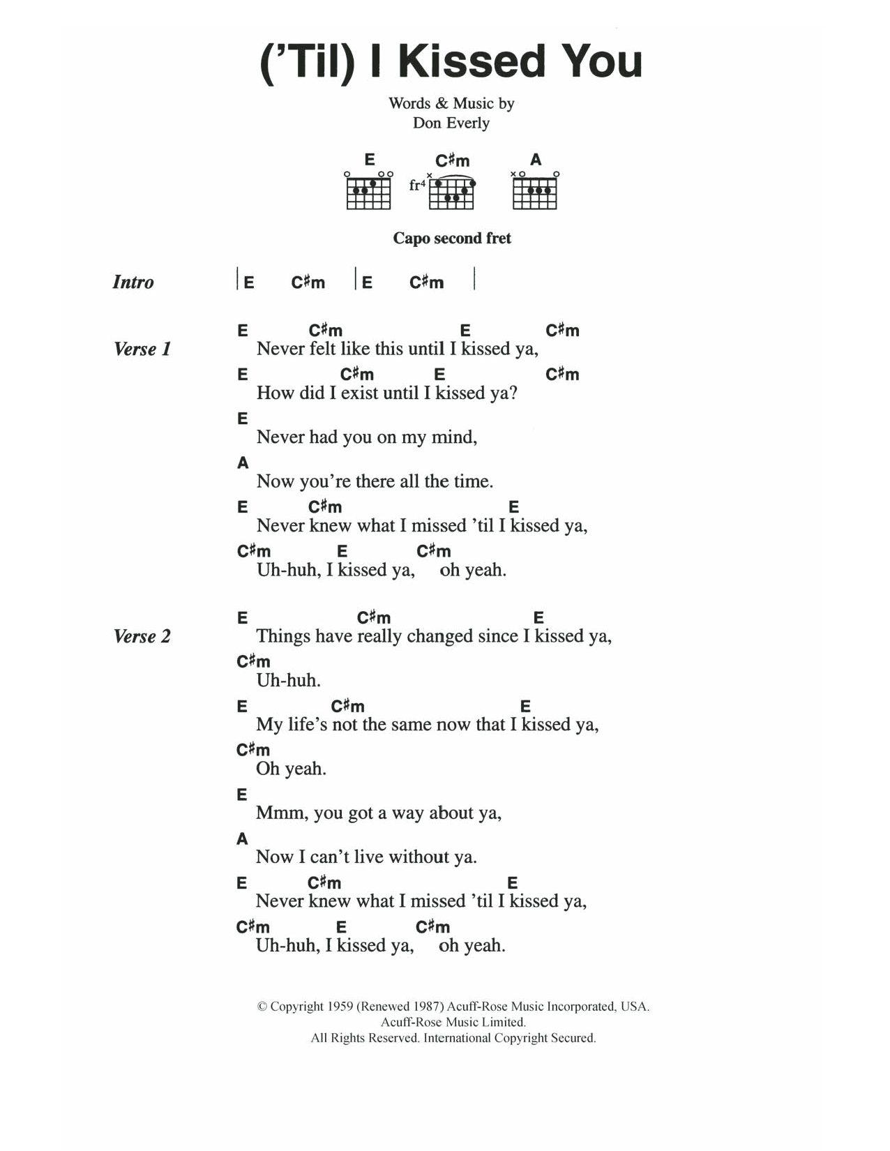 The Everly Brothers ('Til) I Kissed You sheet music notes and chords. Download Printable PDF.