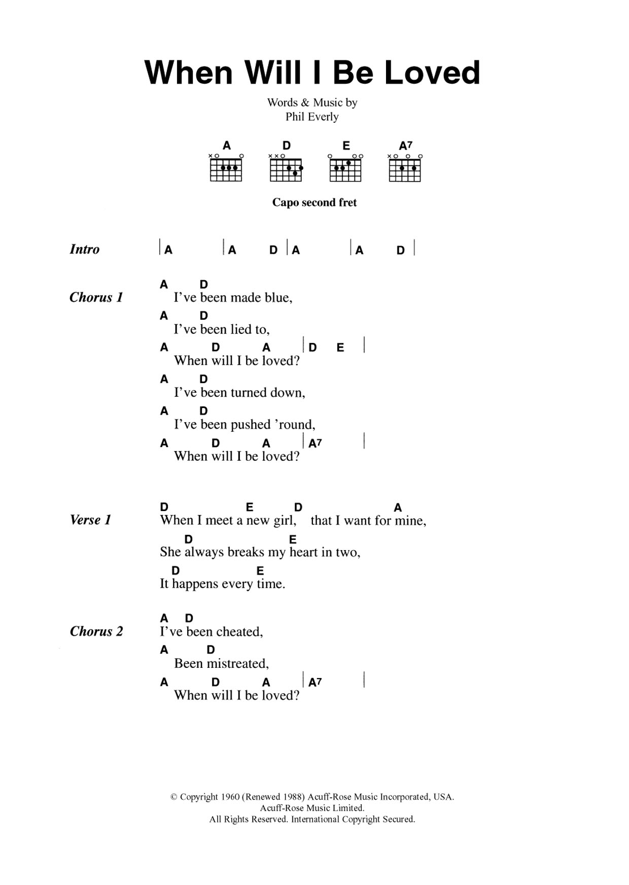 The Everly Brothers When Will I Be Loved? sheet music notes and chords. Download Printable PDF.