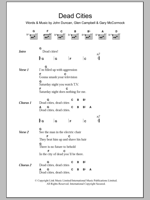 The Exploited Dead Cities sheet music notes and chords. Download Printable PDF.