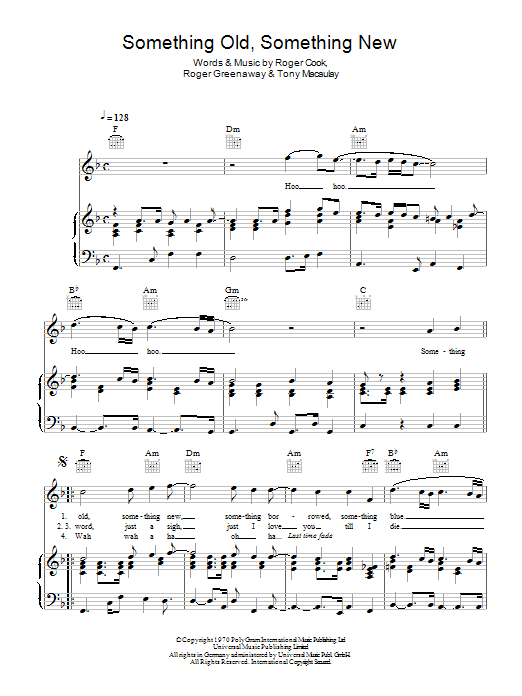 Learn to play The Fantastics Something Old, Something New sheet music for Piano, Vocal & Guitar Chords in minutes. Price: 7.8900$ The Fantastics Something Old, Something New sheet music notes and chords arranged for Piano, Vocal & Guitar Chords