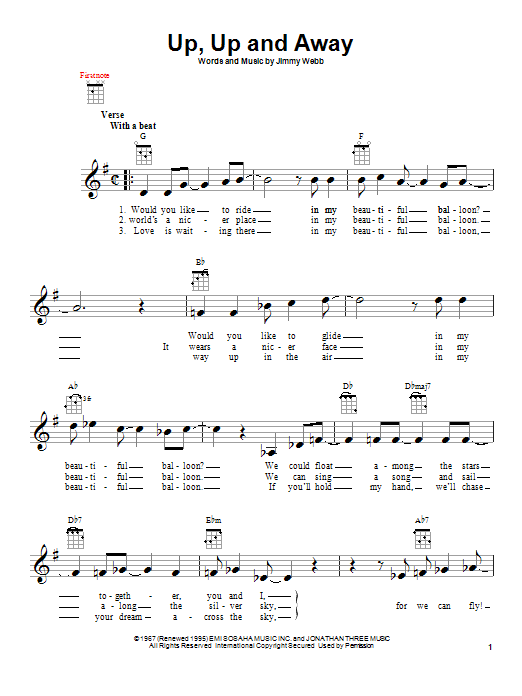 The Fifth Dimension Up, Up And Away sheet music notes and chords. Download Printable PDF.