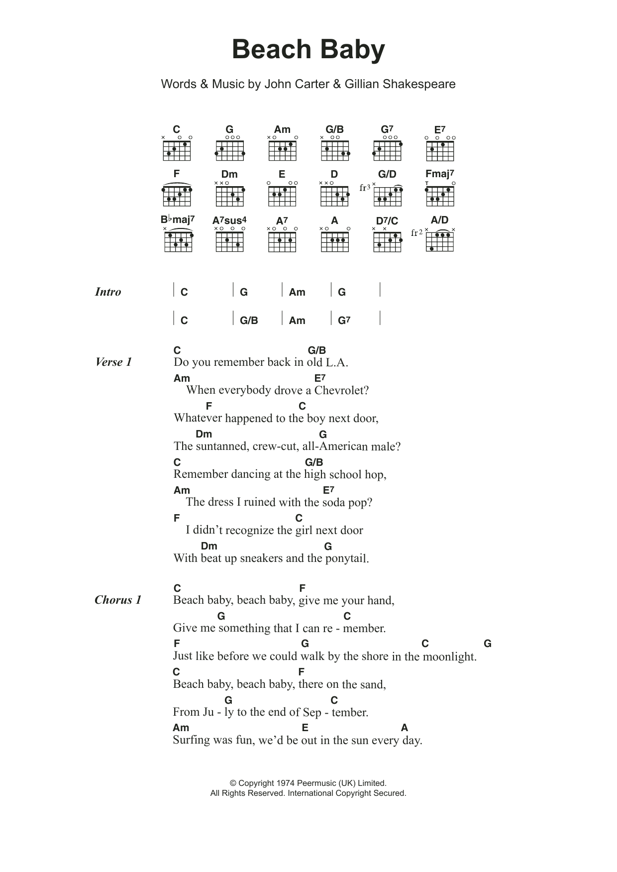 The First Class Beach Baby sheet music notes and chords. Download Printable PDF.