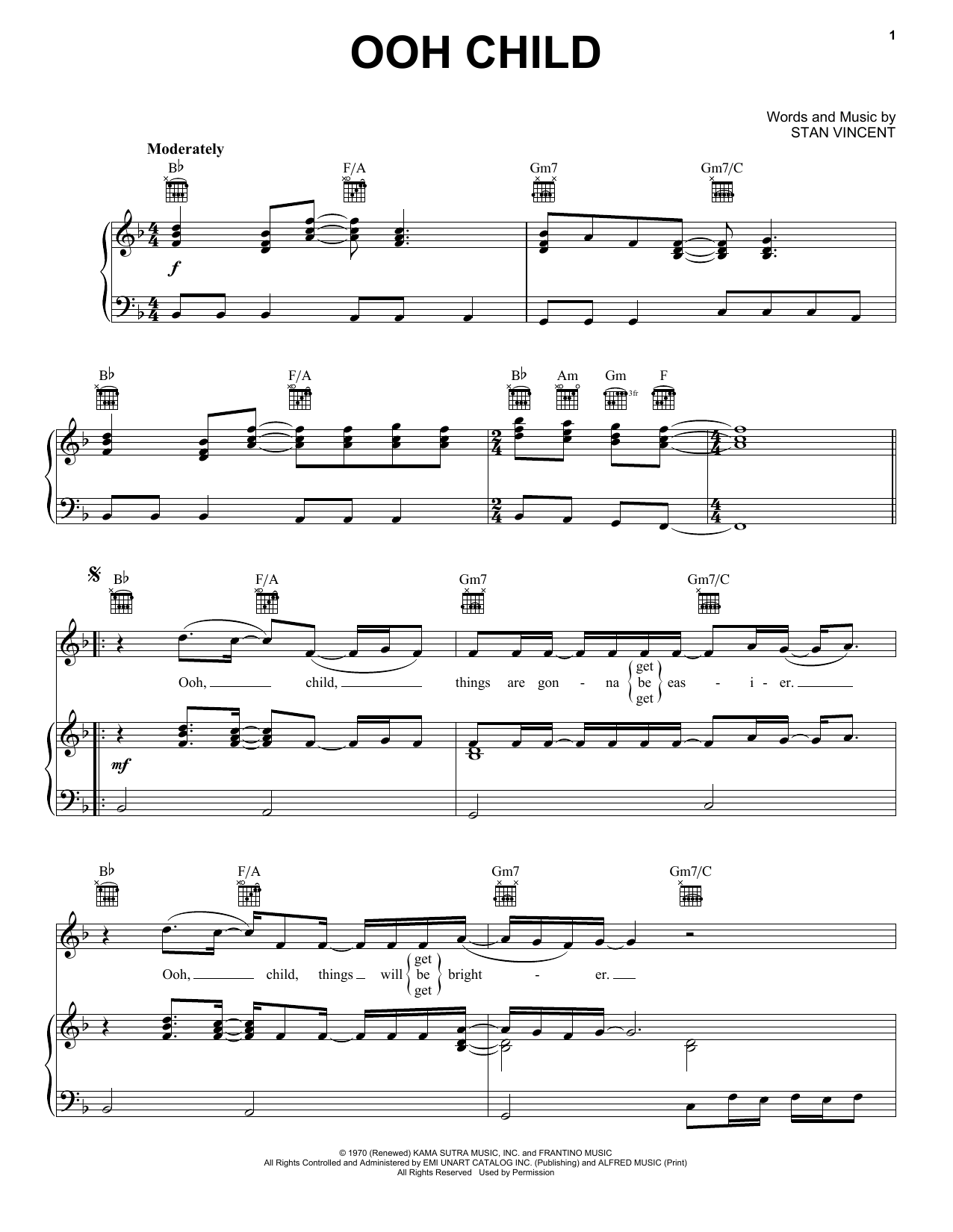 Learn to play The Five Fairsteps Ooh Child sheet music for Piano, Vocal & Guitar Chords (Right-Hand Melody) in minutes. Price: 7.8900$ The Five Fairsteps Ooh Child sheet music notes and chords arranged for Piano, Vocal & Guitar Chords (Right-Hand Melody)