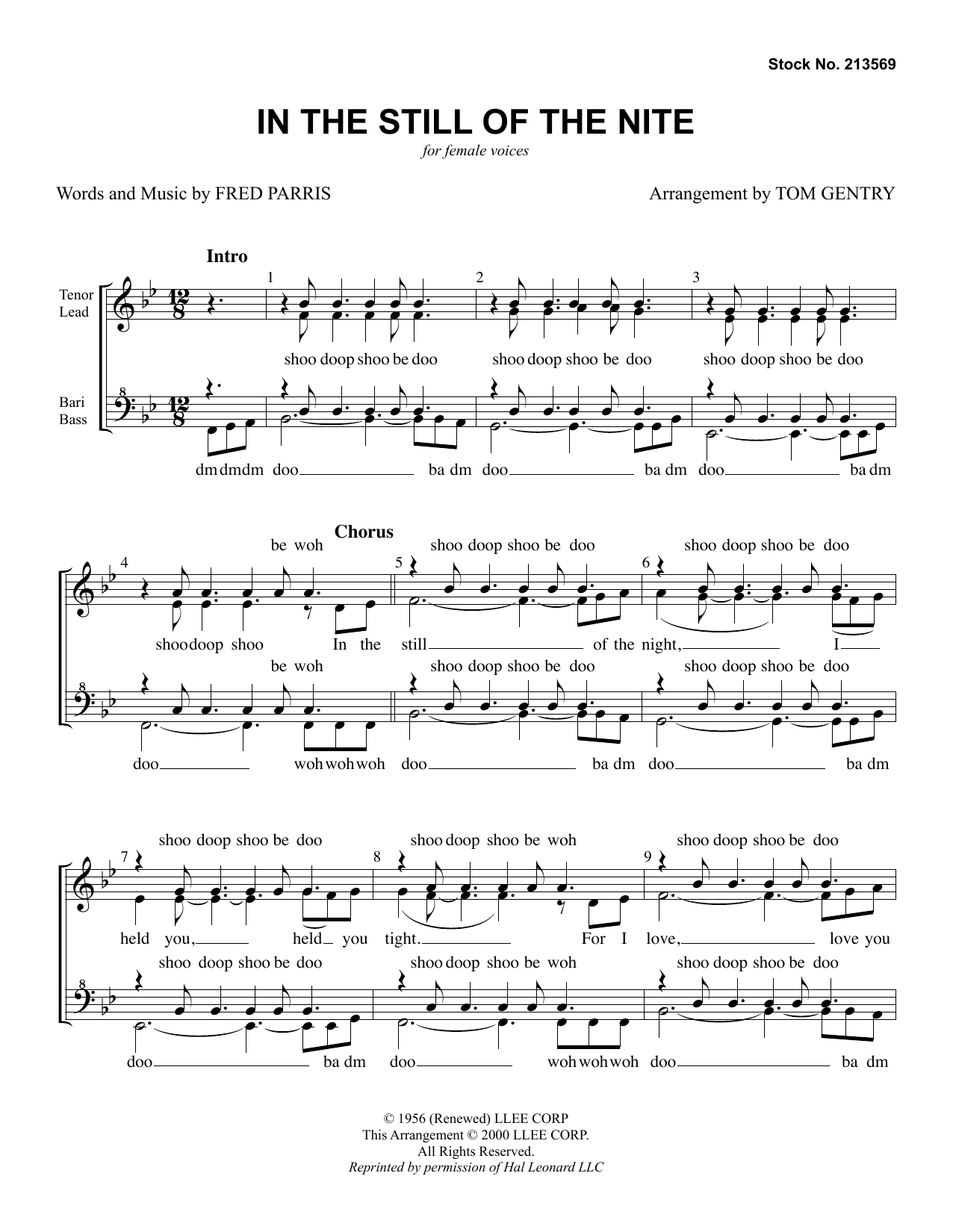 The Five Satins In The Still Of The Nite (arr. Tom Gentry) sheet music notes and chords. Download Printable PDF.