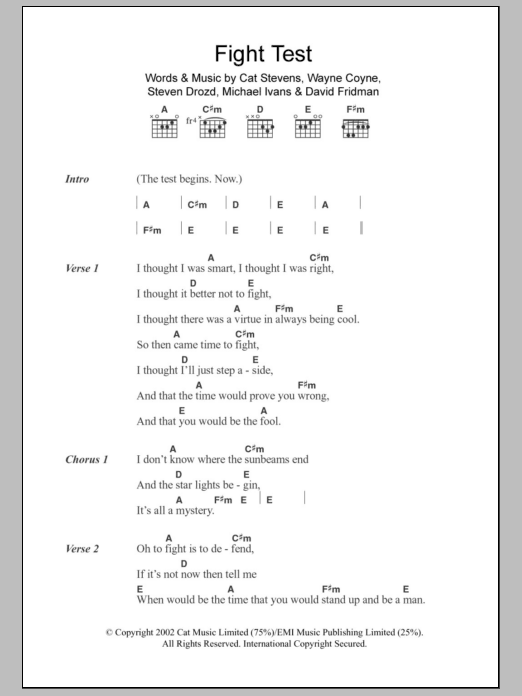 The Flaming Lips Fight Test sheet music notes and chords. Download Printable PDF.