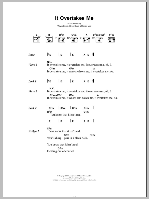 The Flaming Lips It Overtakes Me sheet music notes and chords. Download Printable PDF.