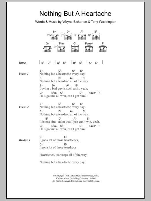 The Flirtations Nothing But A Heartache sheet music notes and chords. Download Printable PDF.