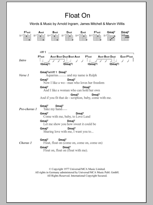 The Floaters Float On sheet music notes and chords. Download Printable PDF.