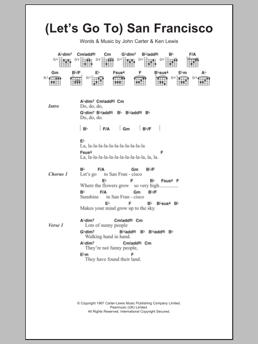 Learn to play The Flower Pot Men (Let's Go To) San Francisco sheet music for Guitar Chords/Lyrics in minutes. Price: 4.4900$ The Flower Pot Men (Let's Go To) San Francisco sheet music notes and chords arranged for Guitar Chords/Lyrics