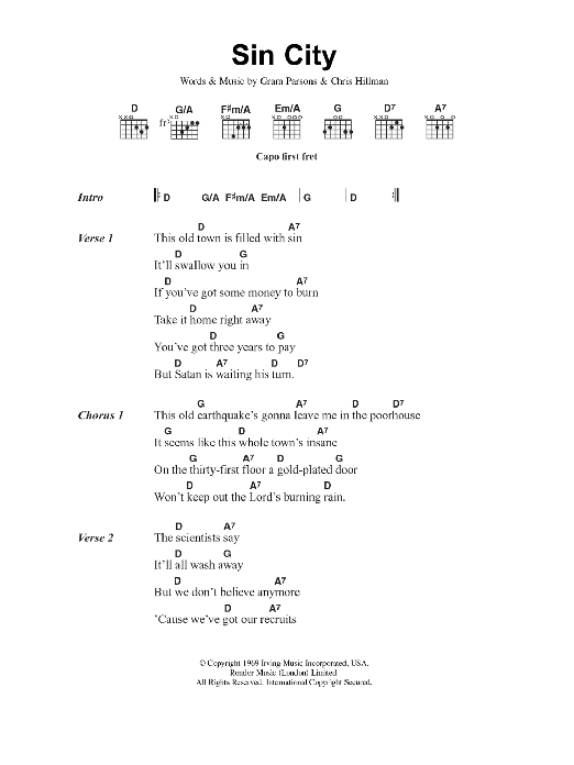 The Flying Burrito Brothers Sin City sheet music notes and chords. Download Printable PDF.