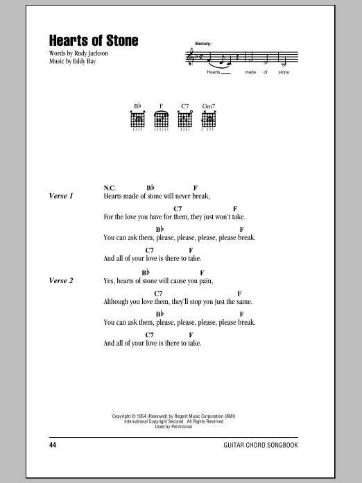 The Fontane Sisters Hearts Of Stone sheet music notes and chords. Download Printable PDF.