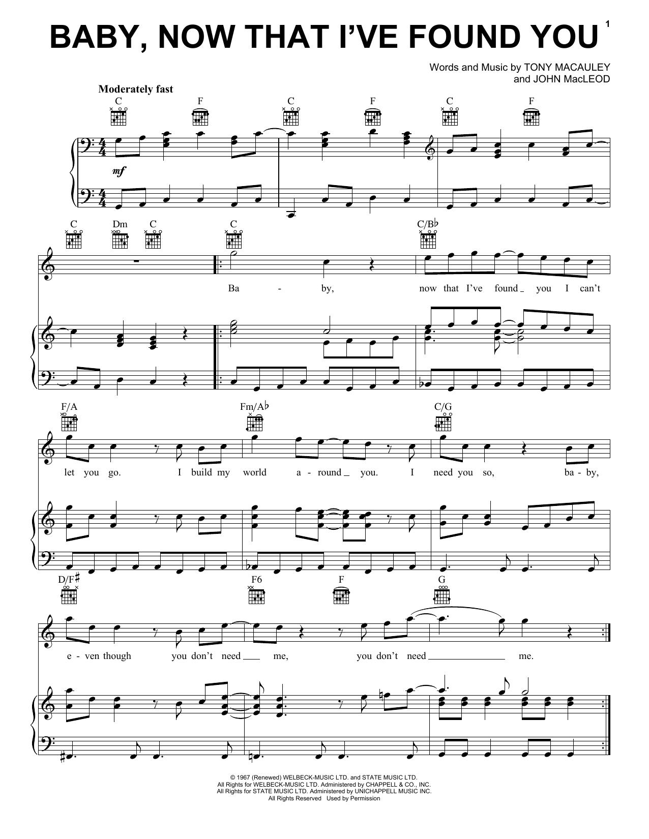 The Foundations Baby, Now That I've Found You sheet music notes and chords. Download Printable PDF.