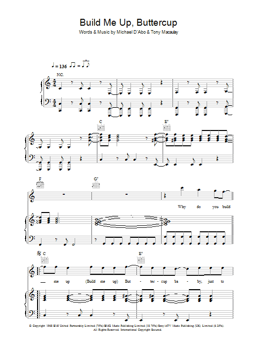 The Foundations Build Me Up, Buttercup sheet music notes and chords. Download Printable PDF.