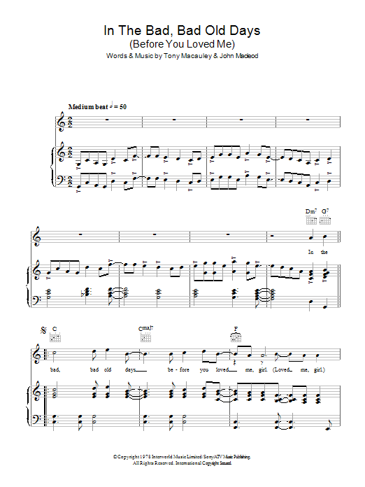 Learn to play The Foundations In The Bad, Bad Old Days (Before You Loved Me) sheet music for Piano, Vocal & Guitar Chords in minutes. Price: 7.8900$ The Foundations In The Bad, Bad Old Days (Before You Loved Me) sheet music notes and chords arranged for Piano, Vocal & Guitar Chords