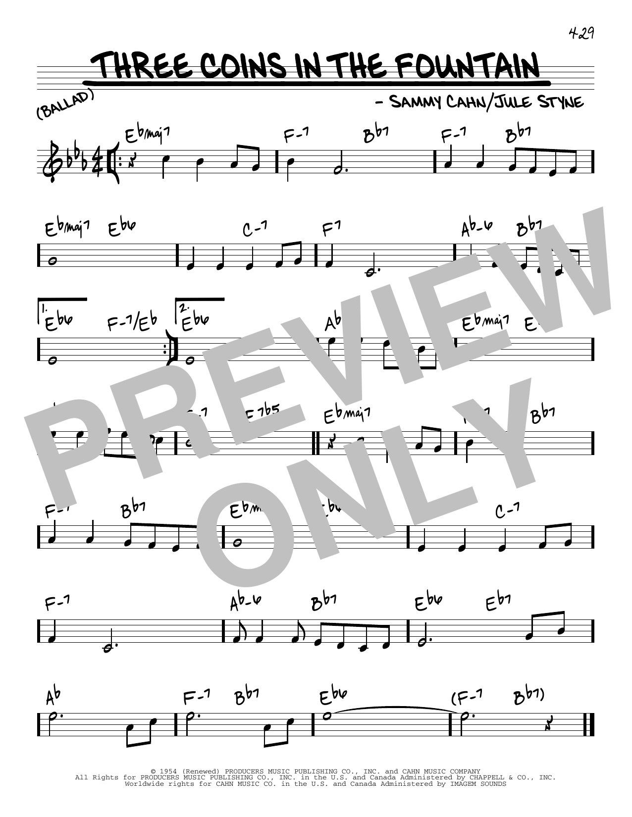 The Four Aces Three Coins In The Fountain sheet music notes and chords. Download Printable PDF.