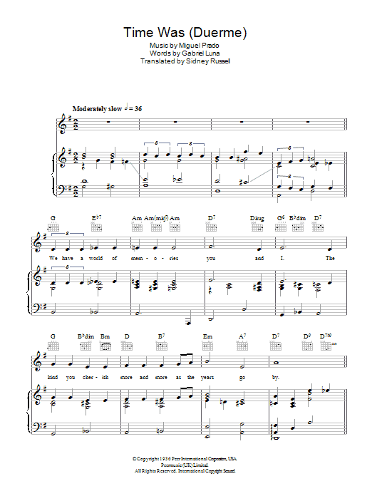 Learn to play The Four Freshmen Time Was (Duerme) sheet music for Piano, Vocal & Guitar Chords in minutes. Price: 7.8900$ The Four Freshmen Time Was (Duerme) sheet music notes and chords arranged for Piano, Vocal & Guitar Chords