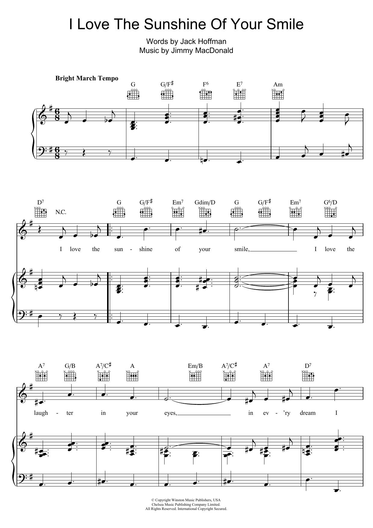 The Four Knights I Love The Sunshine Of Your Smile sheet music notes and chords. Download Printable PDF.