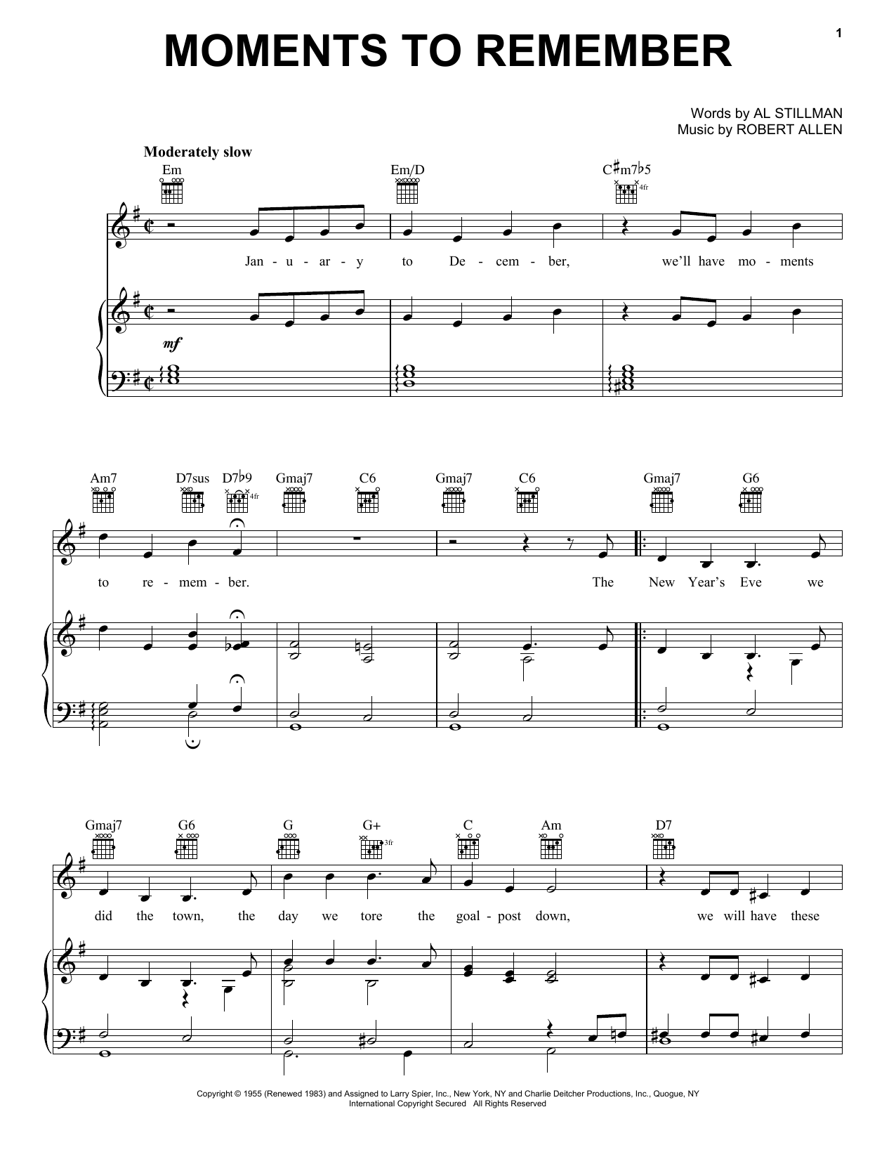 The Four Lads Moments To Remember sheet music notes and chords. Download Printable PDF.