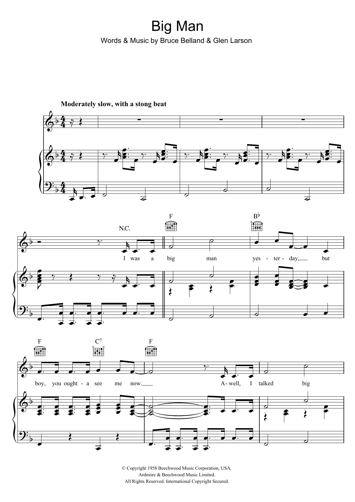 Learn to play The Four Preps Big Man sheet music for Piano, Vocal & Guitar Chords in minutes. Price: 7.8900$ The Four Preps Big Man sheet music notes and chords arranged for Piano, Vocal & Guitar Chords