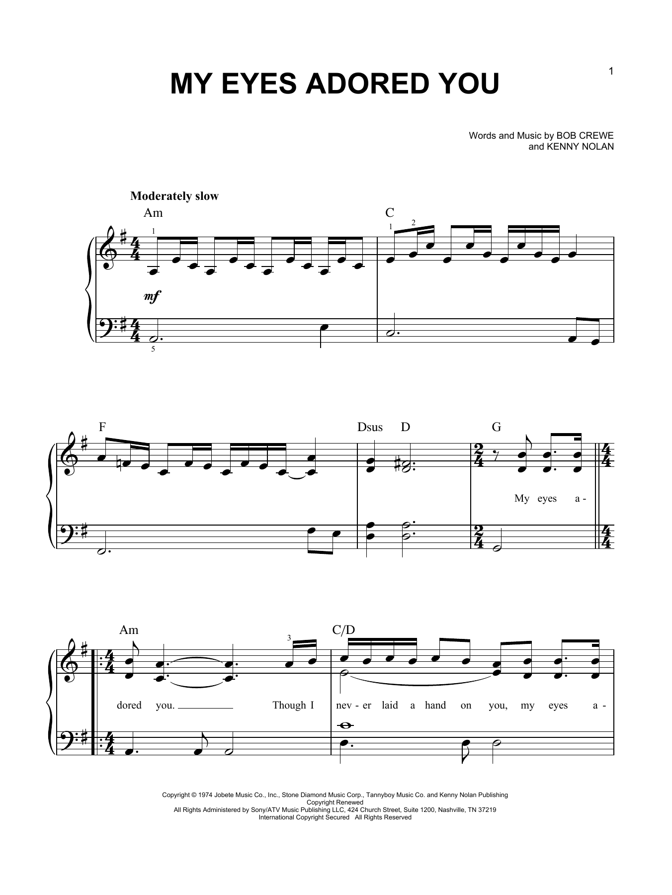 Learn to play The Four Seasons My Eyes Adored You sheet music for Easy Piano in minutes. Price: 6.9900$ The Four Seasons My Eyes Adored You sheet music notes and chords arranged for Easy Piano