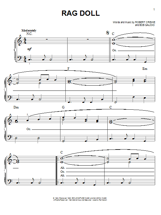 Learn to play The Four Seasons Rag Doll sheet music for Easy Piano in minutes. Price: 6.9900$ The Four Seasons Rag Doll sheet music notes and chords arranged for Easy Piano
