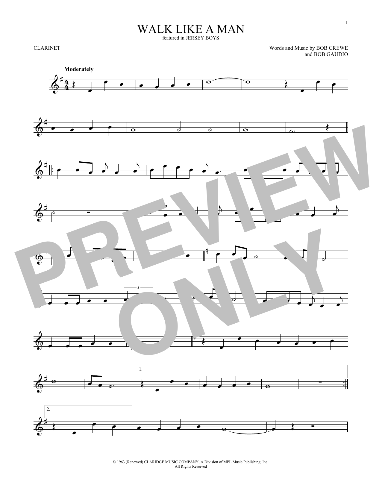 The Four Seasons Walk Like A Man sheet music notes and chords. Download Printable PDF.