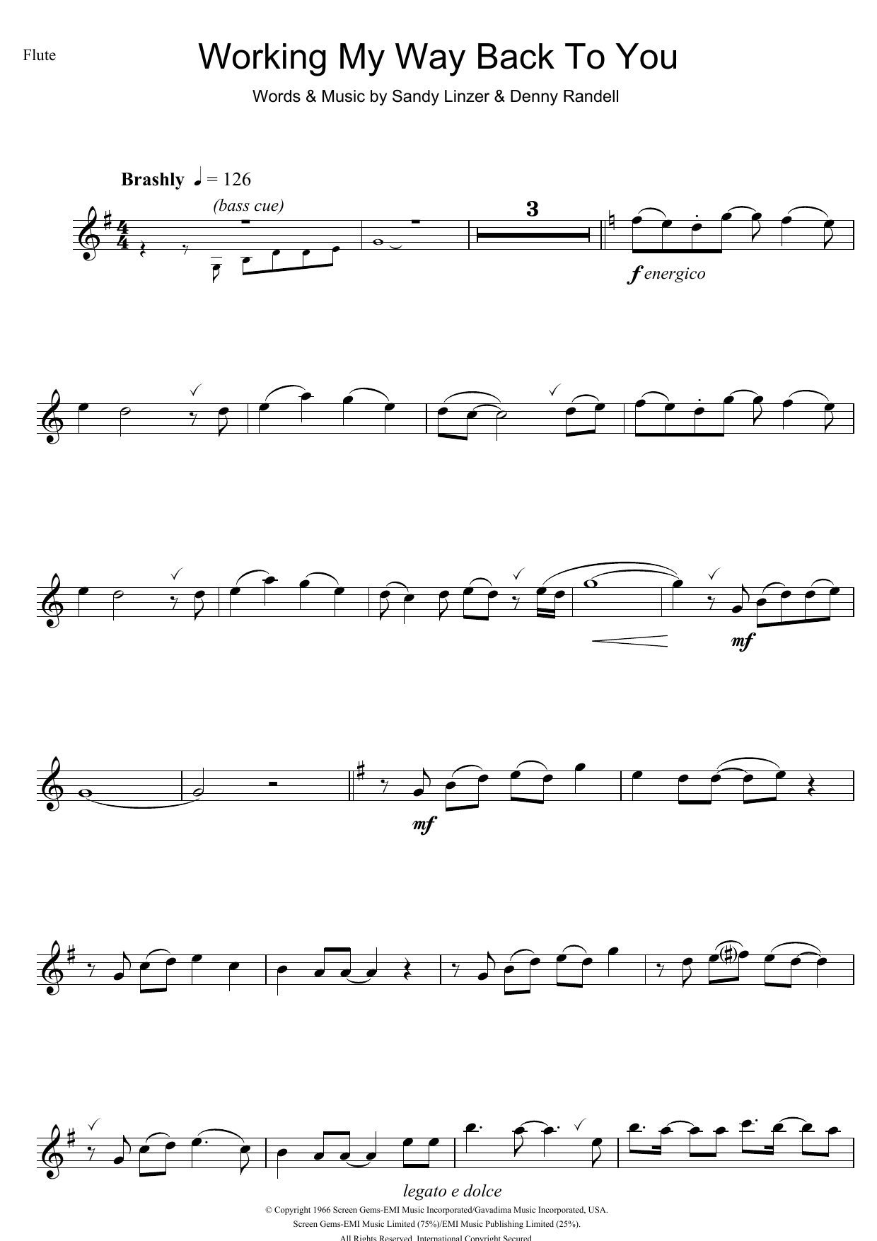 The Four Seasons Working My Way Back To You sheet music notes and chords. Download Printable PDF.